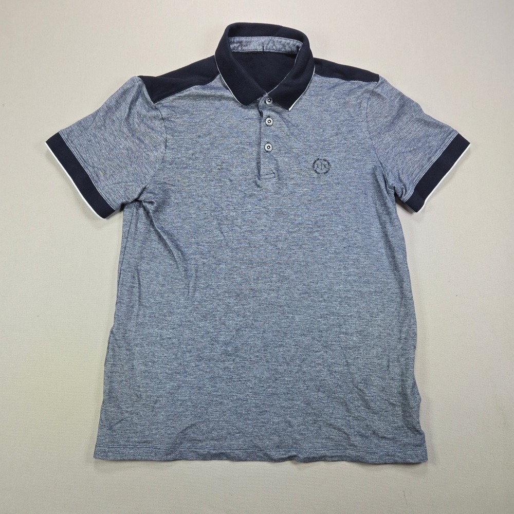 Armani Exchange Polo Shirt Marled Contrast Trim Blue Men Medium